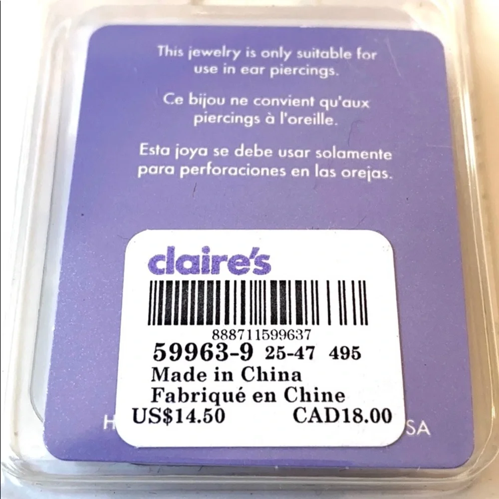 Claire's Stainless‎ Steel Post Black & white, NIB